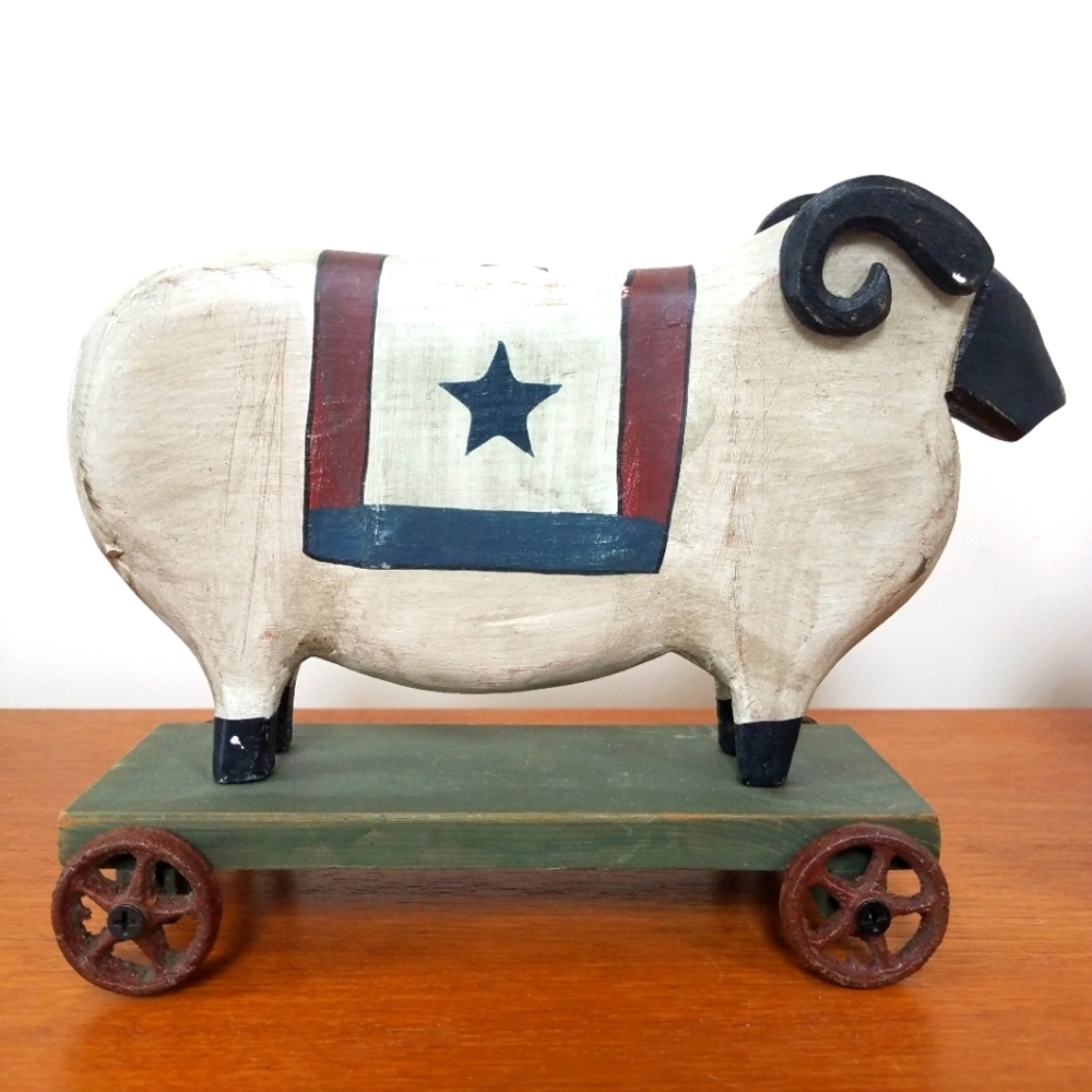 Wooden Folk Art Ram on Wheels